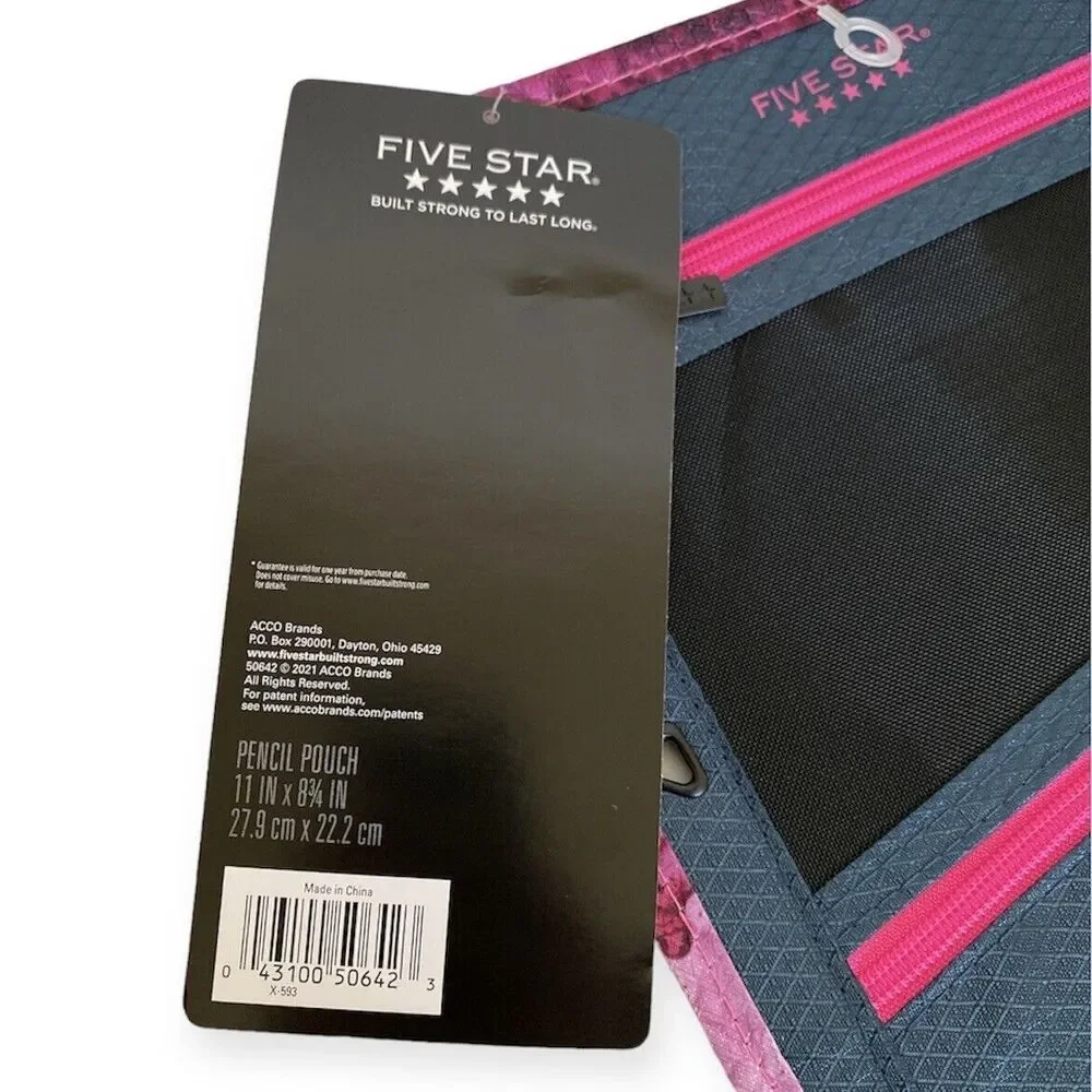 MEAD FIVE STAR Durashield Pen Pencil Pouch for Binder Zippered Blue Pink NEW
